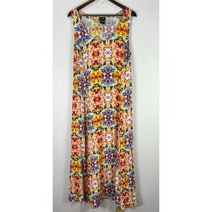 Lord & Taylor Maxi Dress Women 1X Multi-Color Abstract Kaleidoscope Rayon Boho